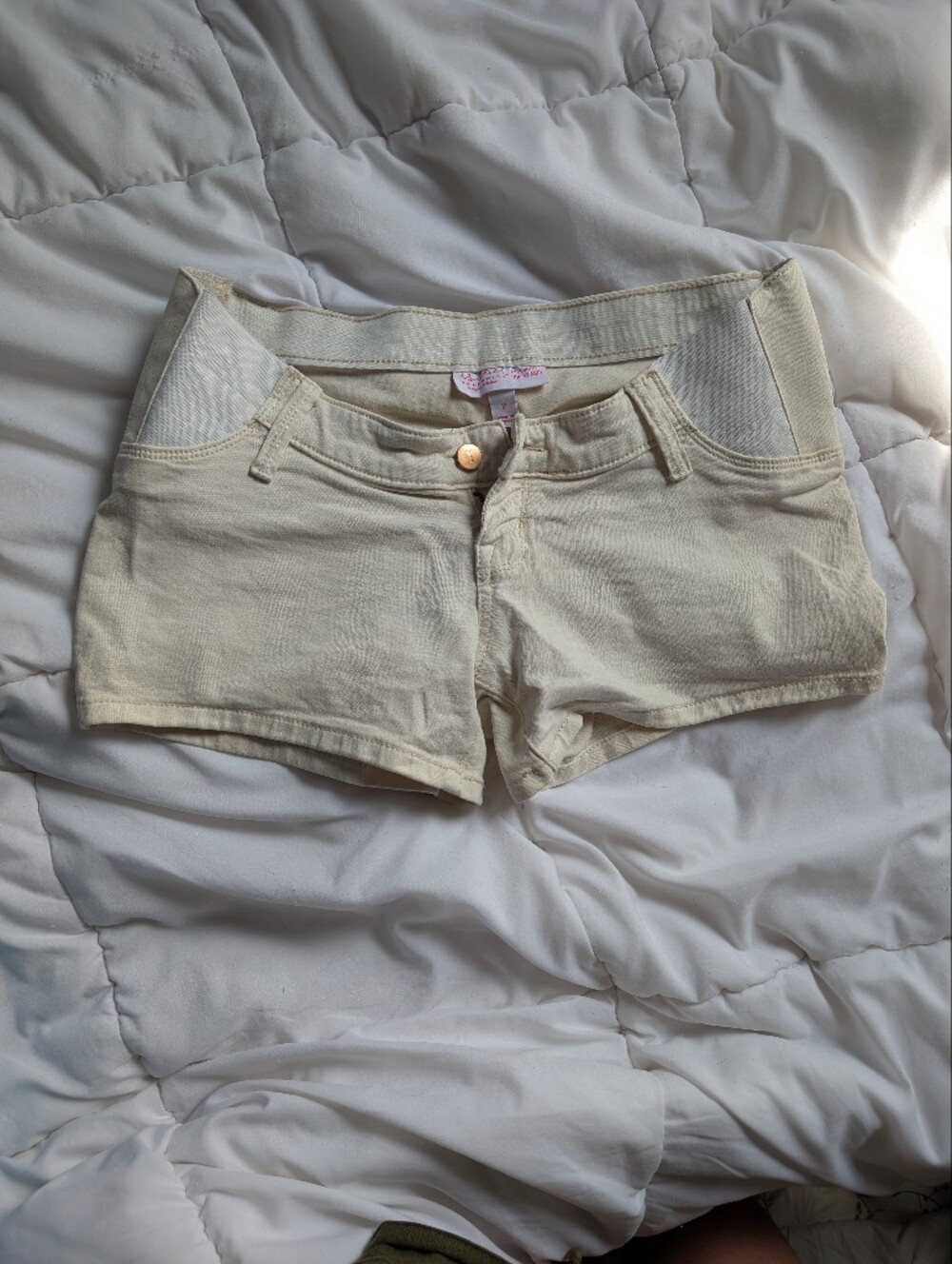 Cream High-Waist Denim Shorts
